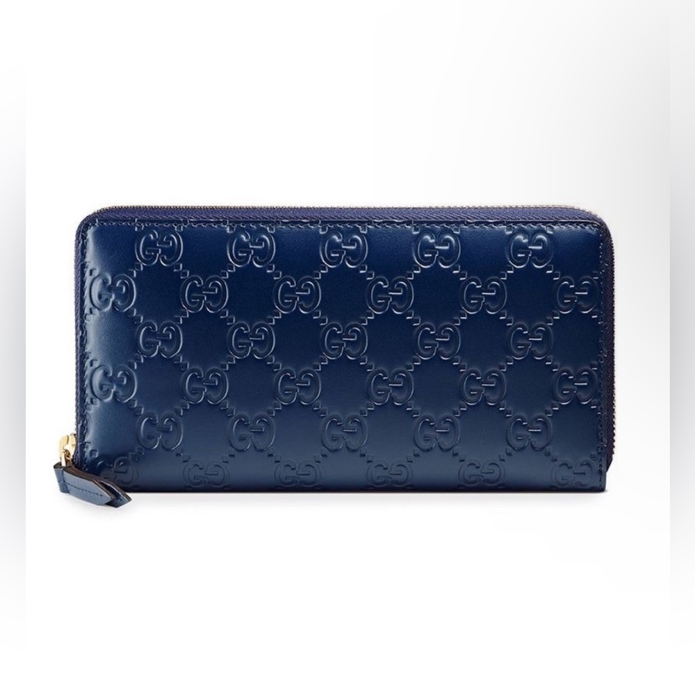 Gucci microguccisima Signature zip wallet navy leather gg embossed